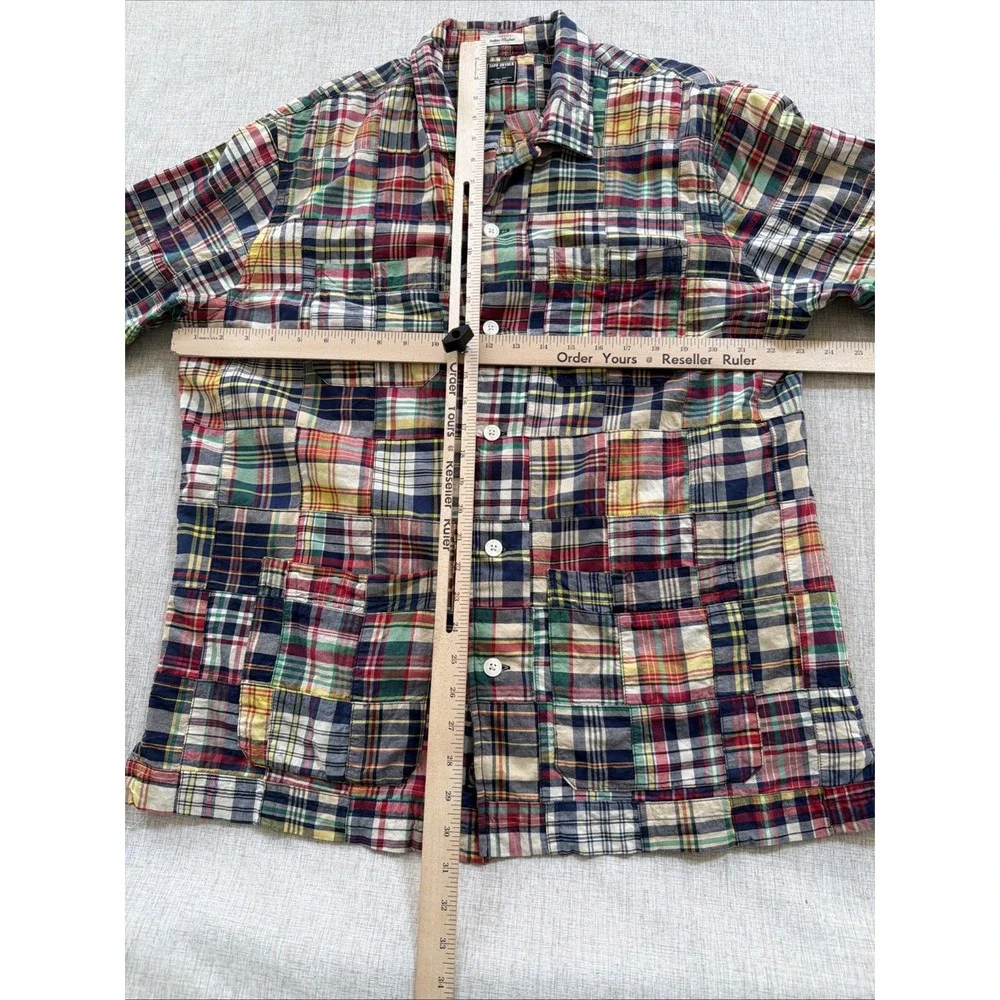 Todd Snyder Shirt Men's XL Indian Madras Plaid Patchwork Camp Guayabera